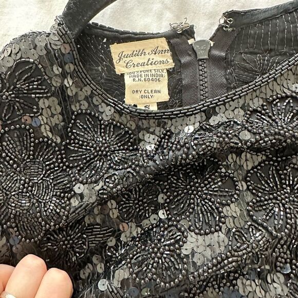 Vintage  Judith Ann Creations black sequined Silk  80s Sequin jacket sz S - Picture 5 of 6
